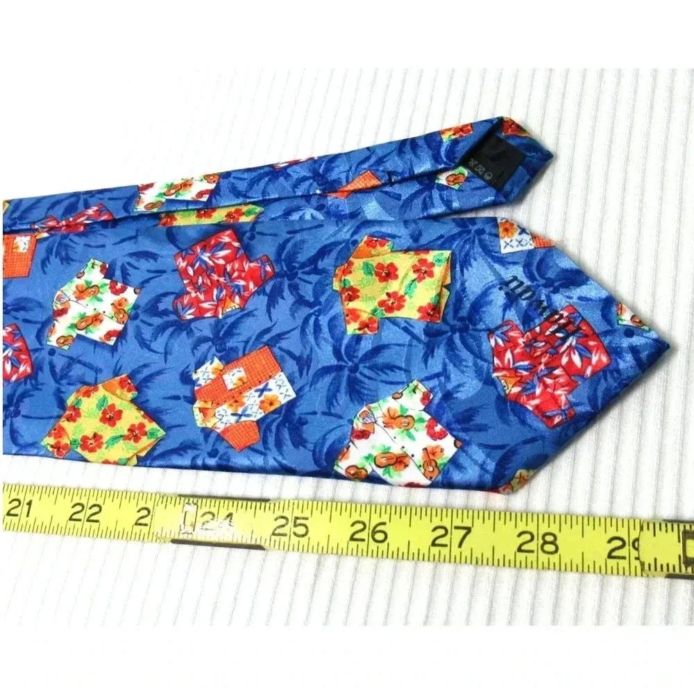 Vintage Island News Creation Necktie Men's Blue with Hawaiian Shirt Print